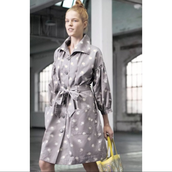 Anthropologie Elevenses Lila Dotted Trench Coat - Picture 2 of 2